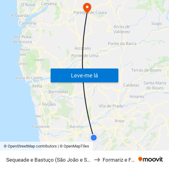 Sequeade e Bastuço (São João e Santo Estêvão) to Formariz e Ferreira map