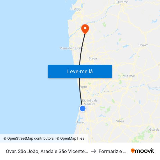 Ovar, São João, Arada e São Vicente de Pereira Jusã to Formariz e Ferreira map