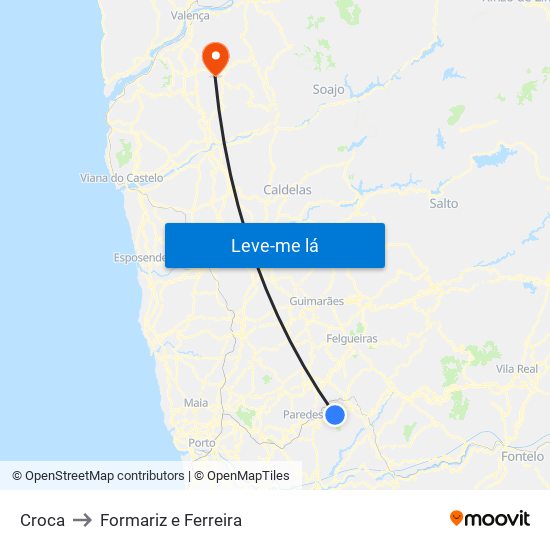 Croca to Formariz e Ferreira map