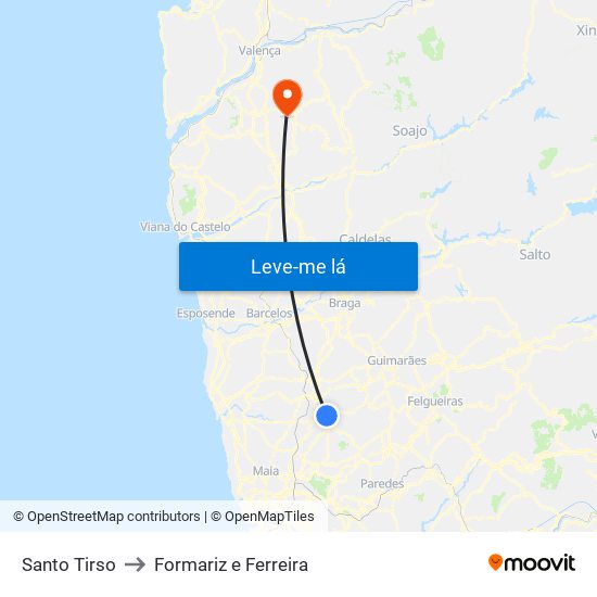 Santo Tirso to Formariz e Ferreira map