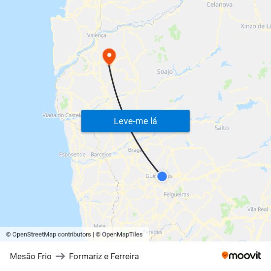 Mesão Frio to Formariz e Ferreira map