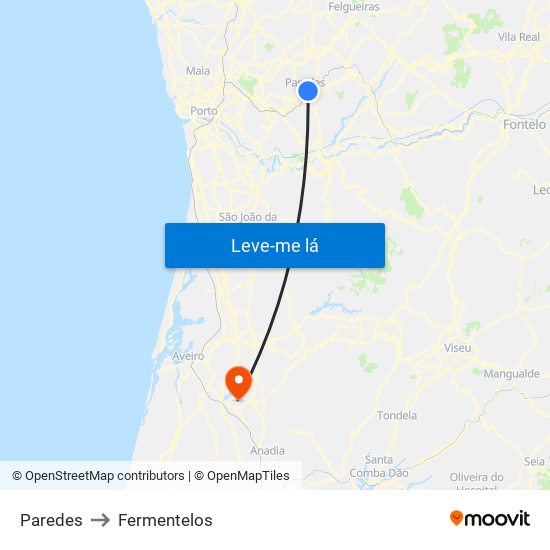 Paredes to Fermentelos map