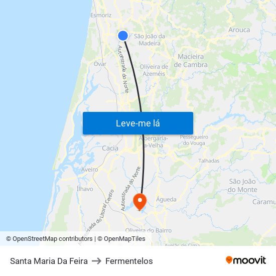 Santa Maria Da Feira to Fermentelos map