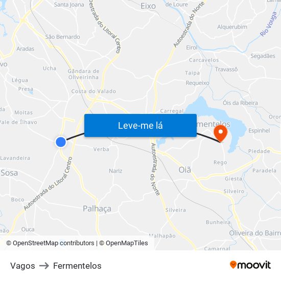 Vagos to Fermentelos map
