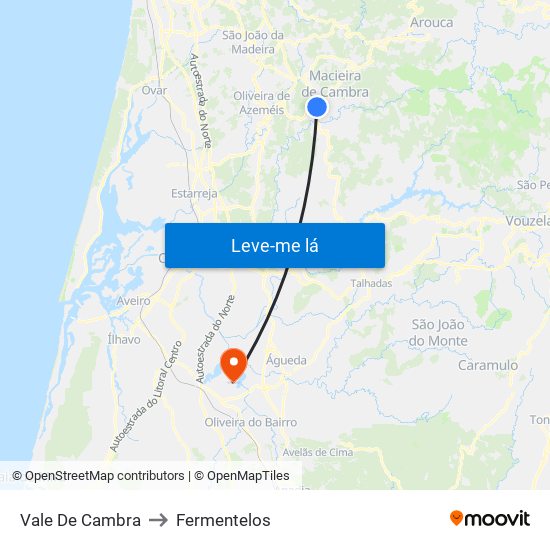 Vale De Cambra to Fermentelos map