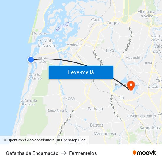 Gafanha da Encarnação to Fermentelos map