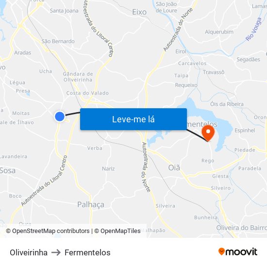 Oliveirinha to Fermentelos map