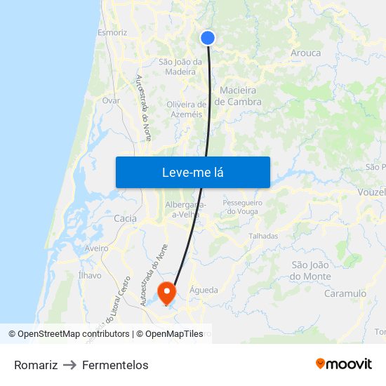 Romariz to Fermentelos map