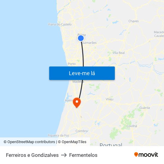 Ferreiros e Gondizalves to Fermentelos map