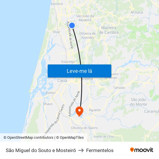 São Miguel do Souto e Mosteirô to Fermentelos map