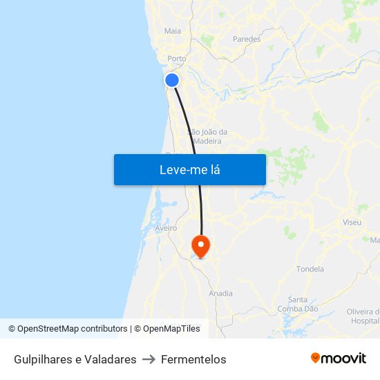 Gulpilhares e Valadares to Fermentelos map