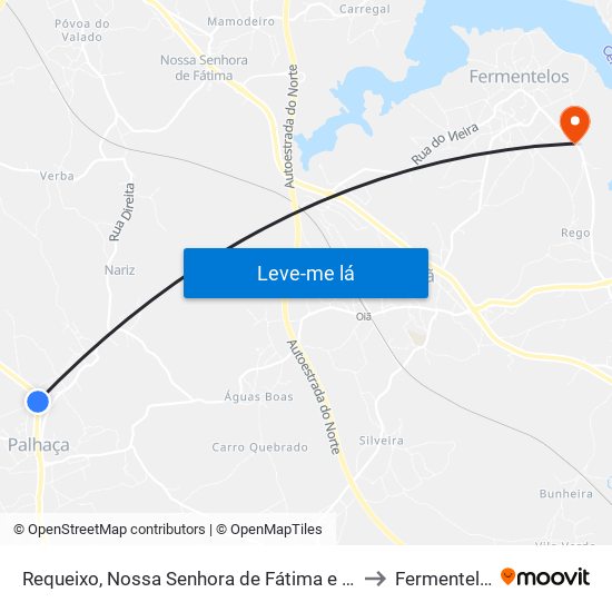 Requeixo, Nossa Senhora de Fátima e Nariz to Fermentelos map