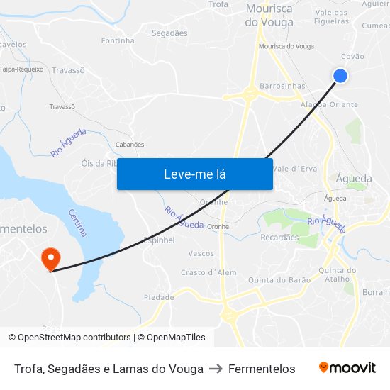 Trofa, Segadães e Lamas do Vouga to Fermentelos map