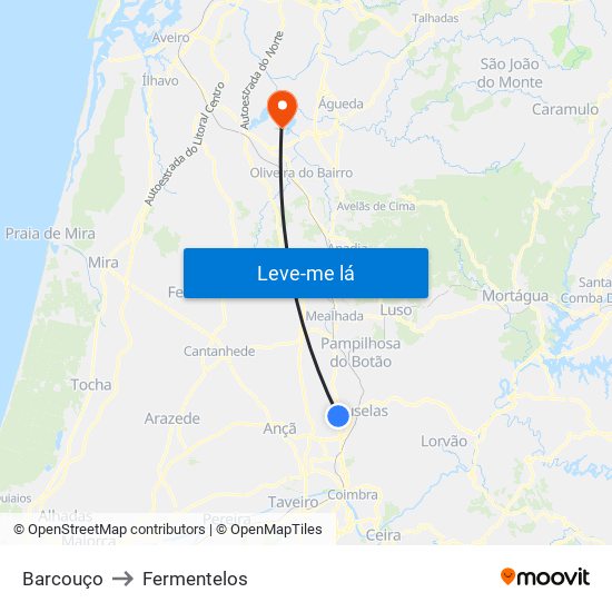 Barcouço to Fermentelos map