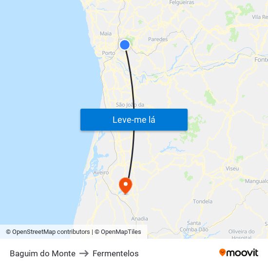 Baguim do Monte to Fermentelos map