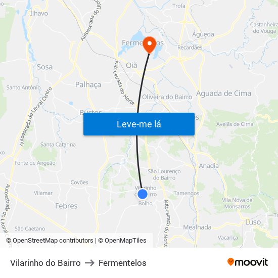 Vilarinho do Bairro to Fermentelos map