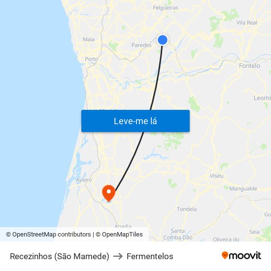 Recezinhos (São Mamede) to Fermentelos map