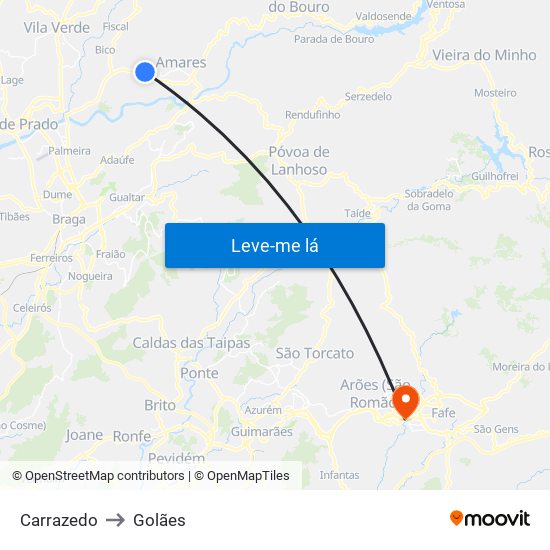 Carrazedo to Golães map