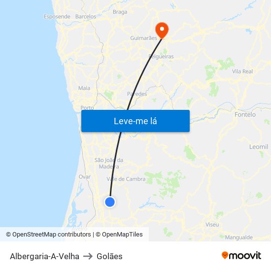 Albergaria-A-Velha to Golães map
