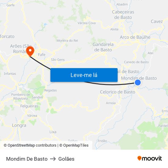 Mondim De Basto to Golães map