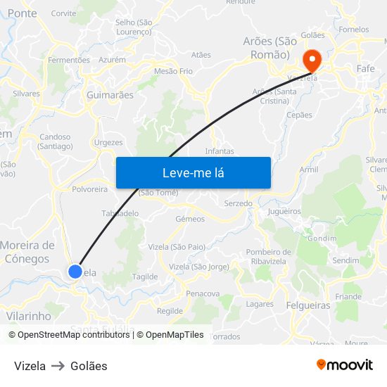 Vizela to Golães map