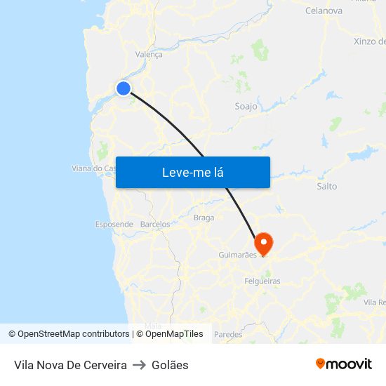 Vila Nova De Cerveira to Golães map