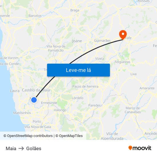 Maia to Golães map
