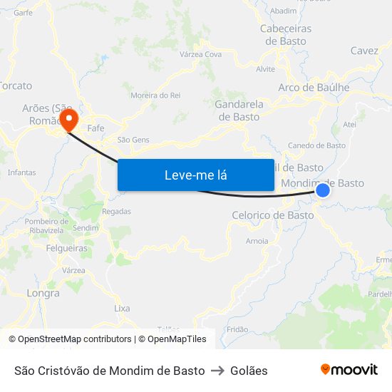 São Cristóvão de Mondim de Basto to Golães map