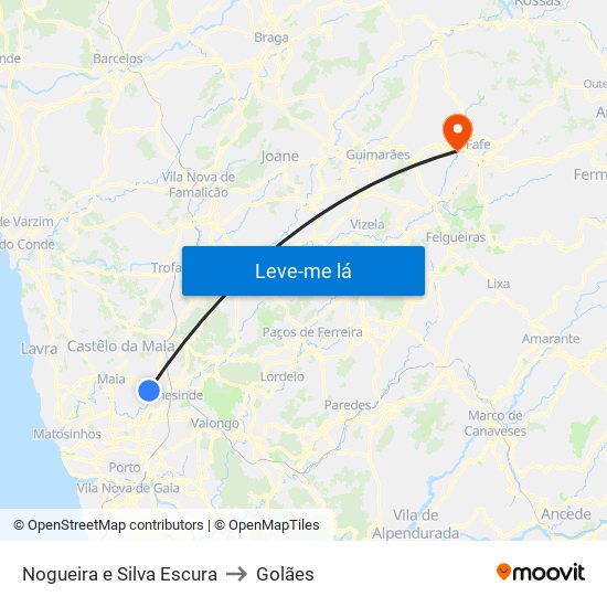 Nogueira e Silva Escura to Golães map