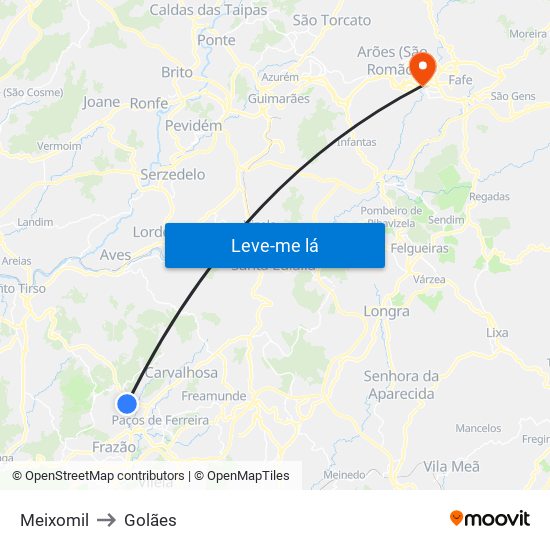Meixomil to Golães map