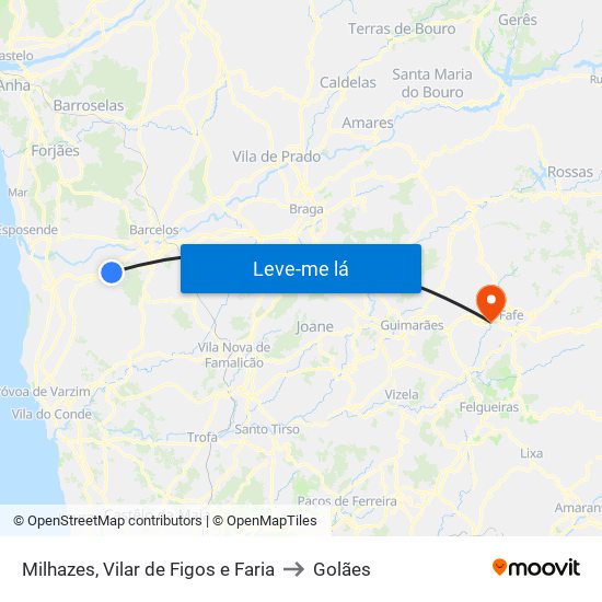 Milhazes, Vilar de Figos e Faria to Golães map