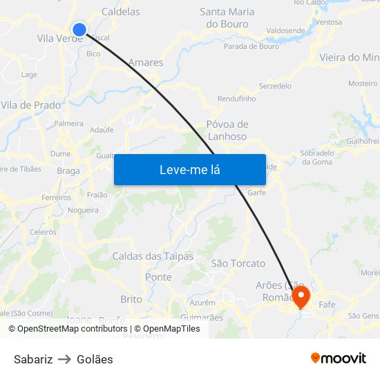 Sabariz to Golães map