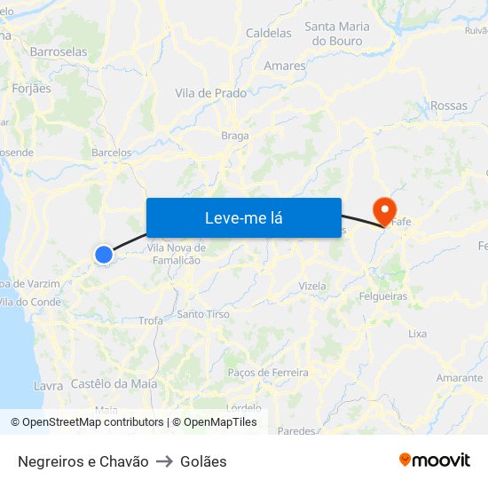 Negreiros e Chavão to Golães map