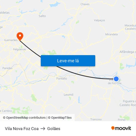 Vila Nova Foz Coa to Golães map