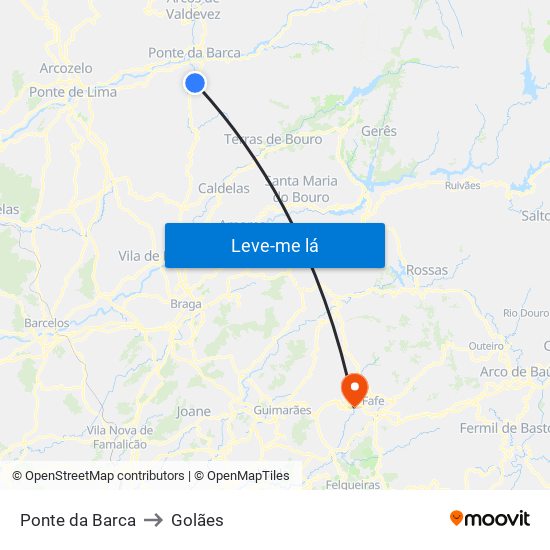 Ponte da Barca to Golães map