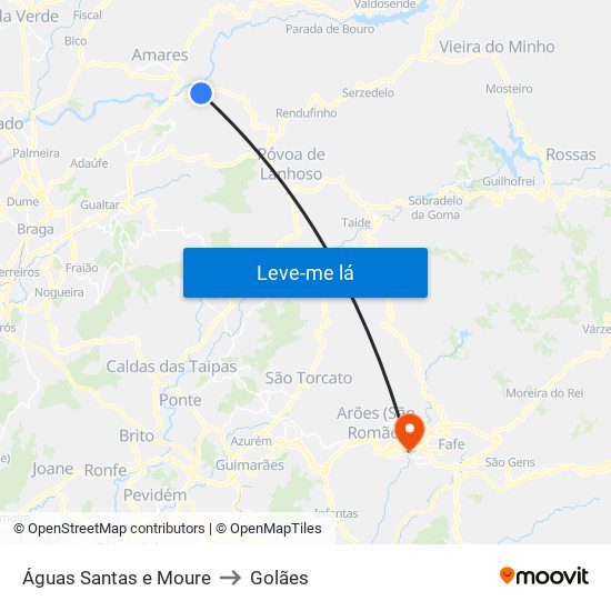 Águas Santas e Moure to Golães map