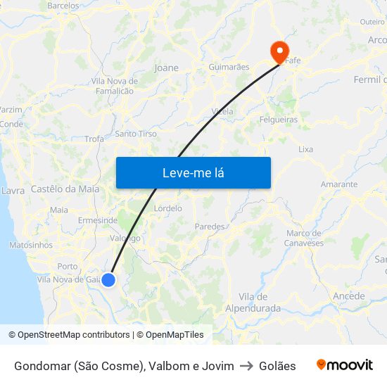 Gondomar (São Cosme), Valbom e Jovim to Golães map