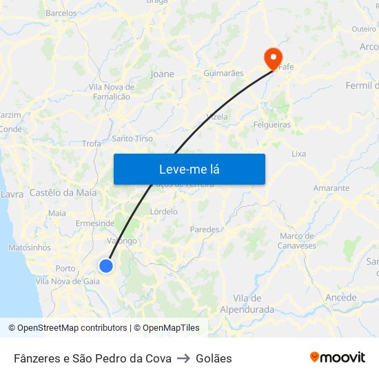 Fânzeres e São Pedro da Cova to Golães map