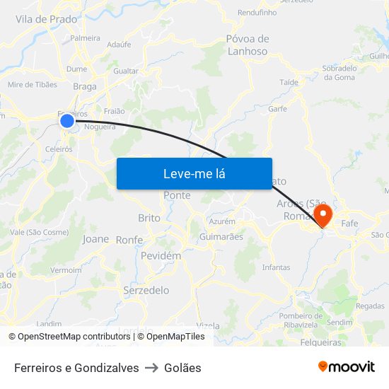 Ferreiros e Gondizalves to Golães map