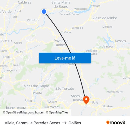 Vilela, Seramil e Paredes Secas to Golães map