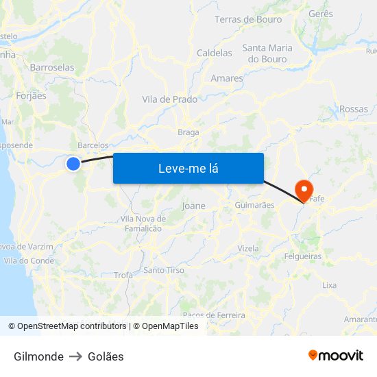 Gilmonde to Golães map