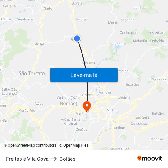 Freitas e Vila Cova to Golães map