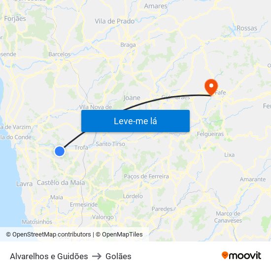 Alvarelhos e Guidões to Golães map