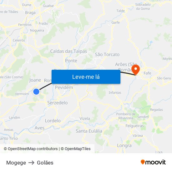 Mogege to Golães map