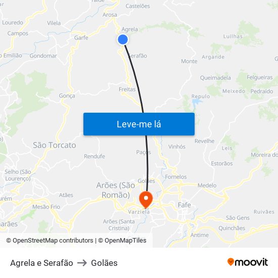 Agrela e Serafão to Golães map