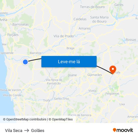 Vila Seca to Golães map