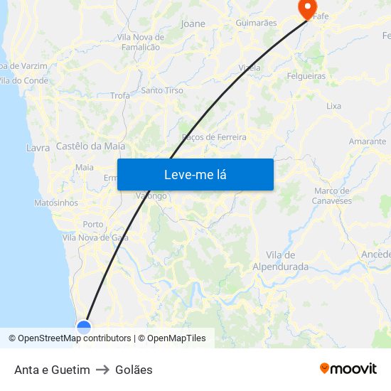 Anta e Guetim to Golães map