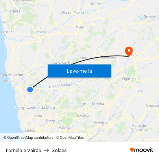 Fornelo e Vairão to Golães map