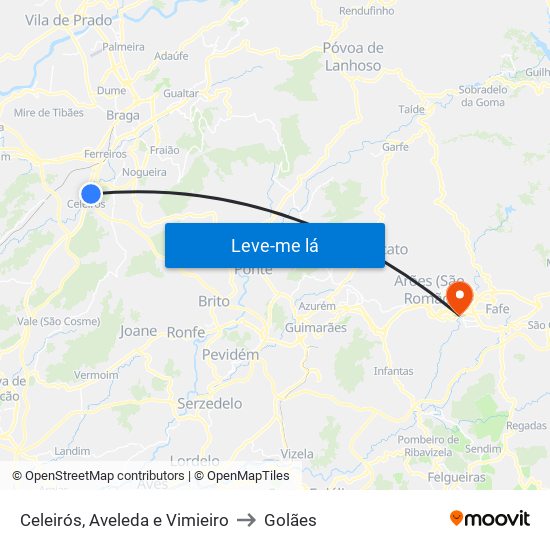Celeirós, Aveleda e Vimieiro to Golães map