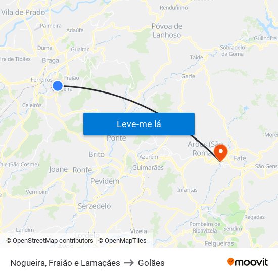 Nogueira, Fraião e Lamaçães to Golães map